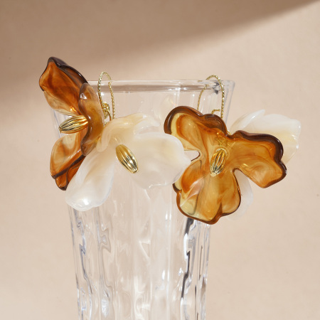 1 Paire De Boucles D'Oreilles Pendantes Rétro En Acrylique À Fleurs