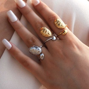 Bague Tendance En Acier Inoxydable Doré, Motif Daily Hammer, 1 Pièce h5 Image6