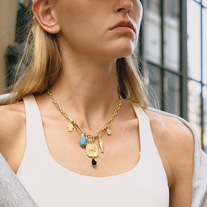 Collier Pendentif Pour Femme En Acier Inoxydable Doré, Orné D'Un Magnifique Œil De Diable Et D'Une Pierre Naturelle (1 Pièce) h5 Image2