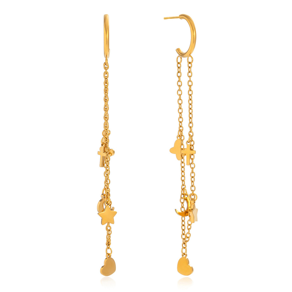 Boucles D'Oreilles Pendantes Pour Femme, En Acier Inoxydable Doré, En Forme De Cœur, Collection Romantique (1 Paire). 