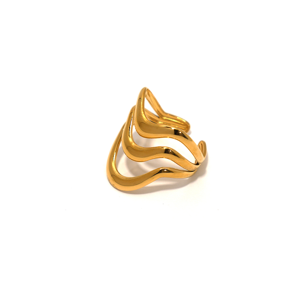 Bague Femme Simple, Rétro, De Forme Irrégulière, En Acier Inoxydable, Couleur Or, Étanche.