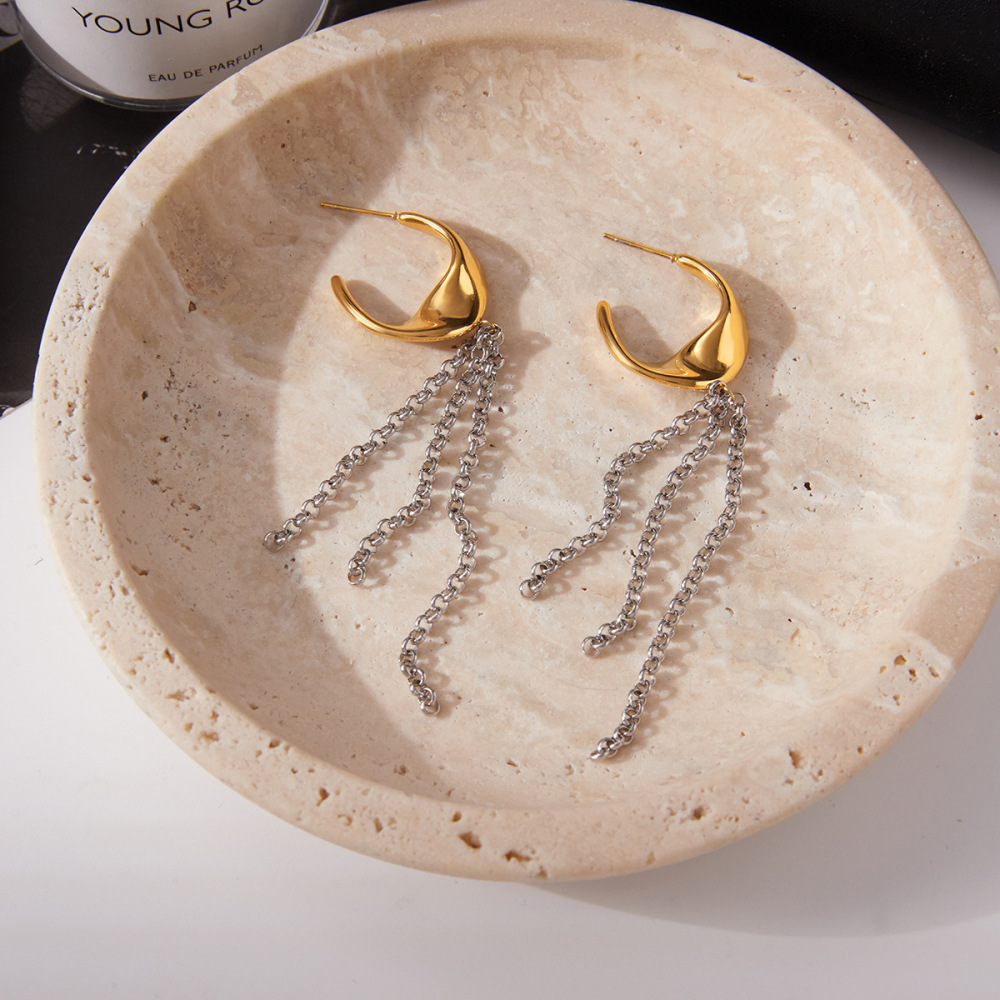 Boucles D'Oreilles Pendantes Minimalistes À Pompons, En Acier Inoxydable Étanche, Couleur Or Et Argent, Pour Femme (1 Paire). Image7
