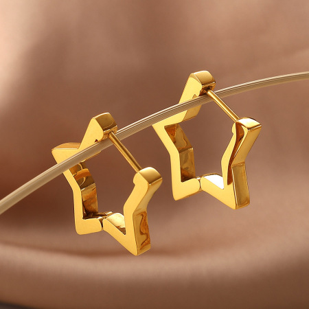 1 paire de boucles d'oreilles créoles en acier inoxydable doré, étanches, en forme d'étoile