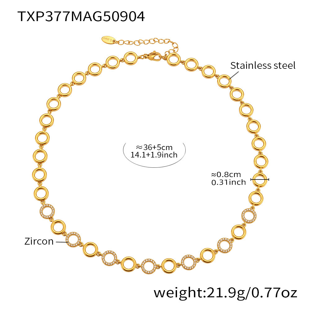 Ensembles De Bijoux Pour Femmes Classic Circle En Acier Inoxydable Étanche, Couleur Or, Avec Zircon. 