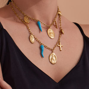 Ensembles De Bijoux Pour Femmes De La Luxueuse Série Rétro Madonna En Acier Inoxydable, Couleur Or, Étanches. h5 Image6