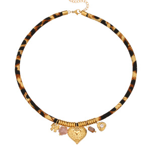 Collier Pendentif Femme Luxueux En Acier Inoxydable Étanche, Orné D'Un Cœur, D'Un Soleil Et D'Un Imprimé Léopard, Avec Motif Floral Et Soleil. (1 Pièce) h5 Image5