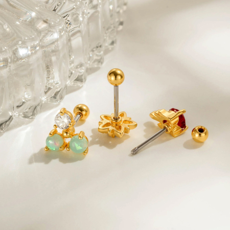 1 boucle d'oreille piercing en forme d'étoile en cuivre couleur or et zircon 2