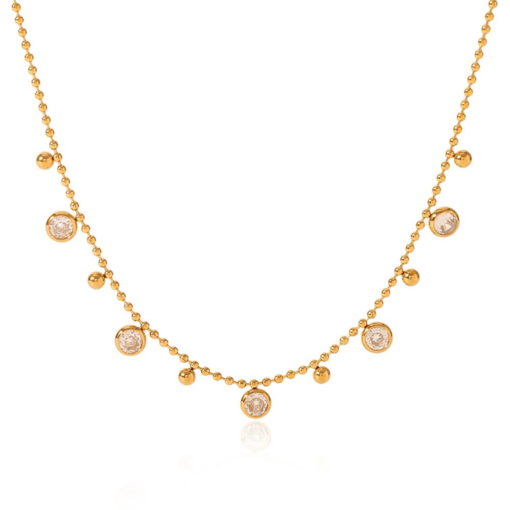 Collier Pendentif Femme Luxueux En Acier Inoxydable Doré, Orné D'Un Zircon, Avec Un Pendentif Rond En Forme De Cercle. 