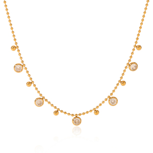 Collier Pendentif Femme Luxueux En Acier Inoxydable Doré, Orné D'Un Zircon, Avec Un Pendentif Rond En Forme De Cercle. h5 