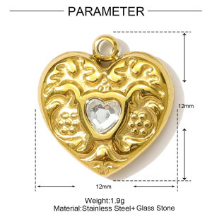 Pendentif Femme Luxueux En Forme De Cœur, En Acier Inoxydable Étanche, Couleur Or (1 Pièce) h5 Image2