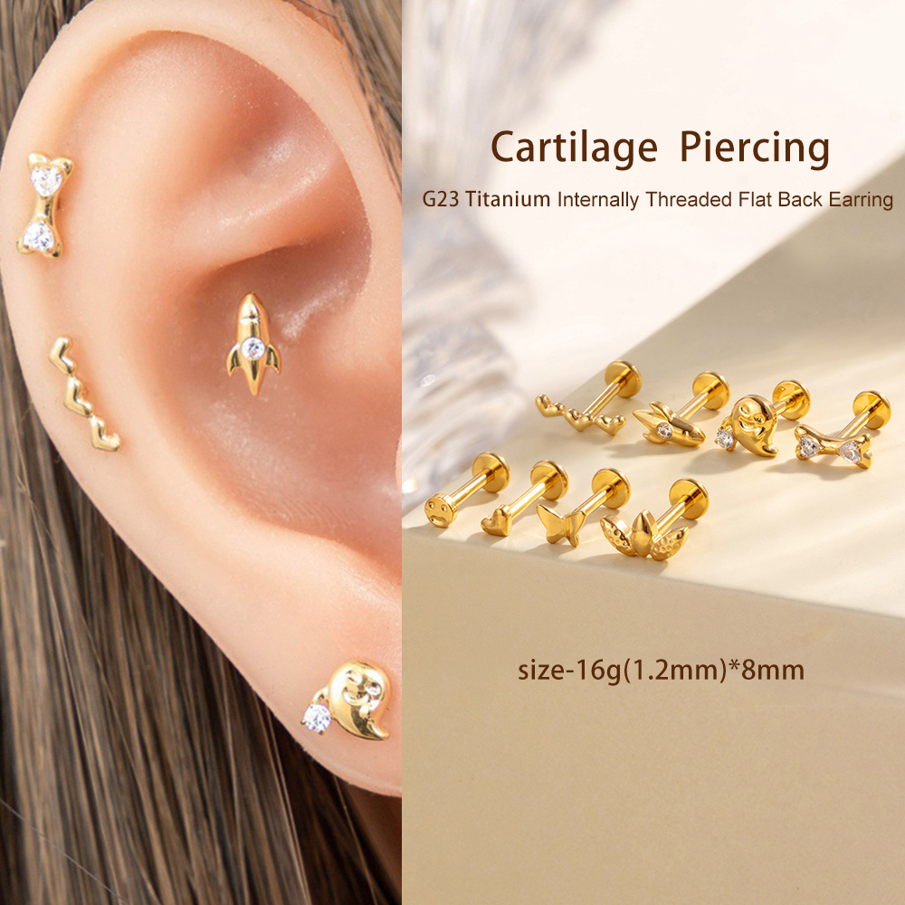 Boucles D'Oreilles Percées En Forme De Cœur Et De Papillon Pour Femme, En Alliage De Titane, Couleur Or Et Zircone Image5