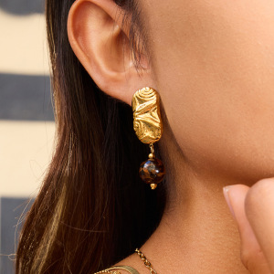 1 Paire De Boucles D'Oreilles Pendantes Rétro En Résine Et Acier Inoxydable, Couleur Or, Pour Femme. h5 Image4