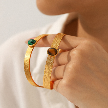 Bracelet jonc luxueux pour femme, de forme irrégulière, en acier inoxydable, étanche, couleur or (1 pièce)