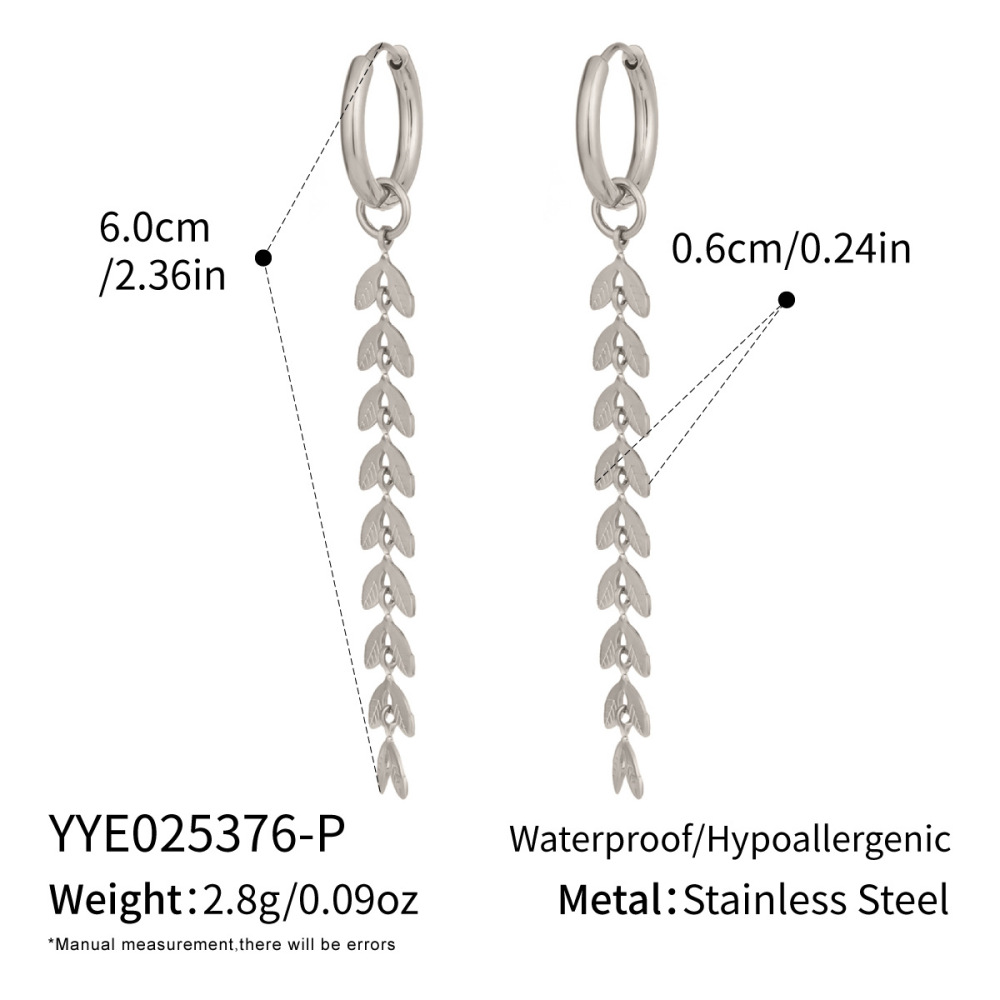 Boucles D'Oreilles Pendantes Décontractées À Pompons Et Feuilles, En Acier Inoxydable Étanche, Couleur Or (1 Paire).
