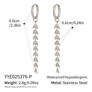 Boucles D'Oreilles Pendantes Décontractées À Pompons Et Feuilles, En Acier Inoxydable Étanche, Couleur Or (1 Paire). h5
