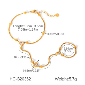 Bracelet À Maillons Pour Femme, En Acier Inoxydable, Couleur Or, Orné D'Un Zircon Et Orné D'Un Cœur Simple (1 Pièce). h5 Image2