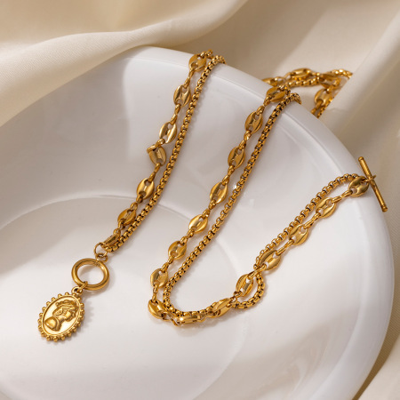 Collier à plusieurs rangs en acier inoxydable étanche couleur or (1 pièce) 2