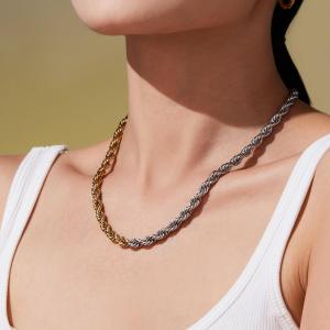 Collier Chaîne Femme En Acier Inoxydable Imperméable, Couleurs Or Et Argent Mélangés (1 Pièce) h5 Image4