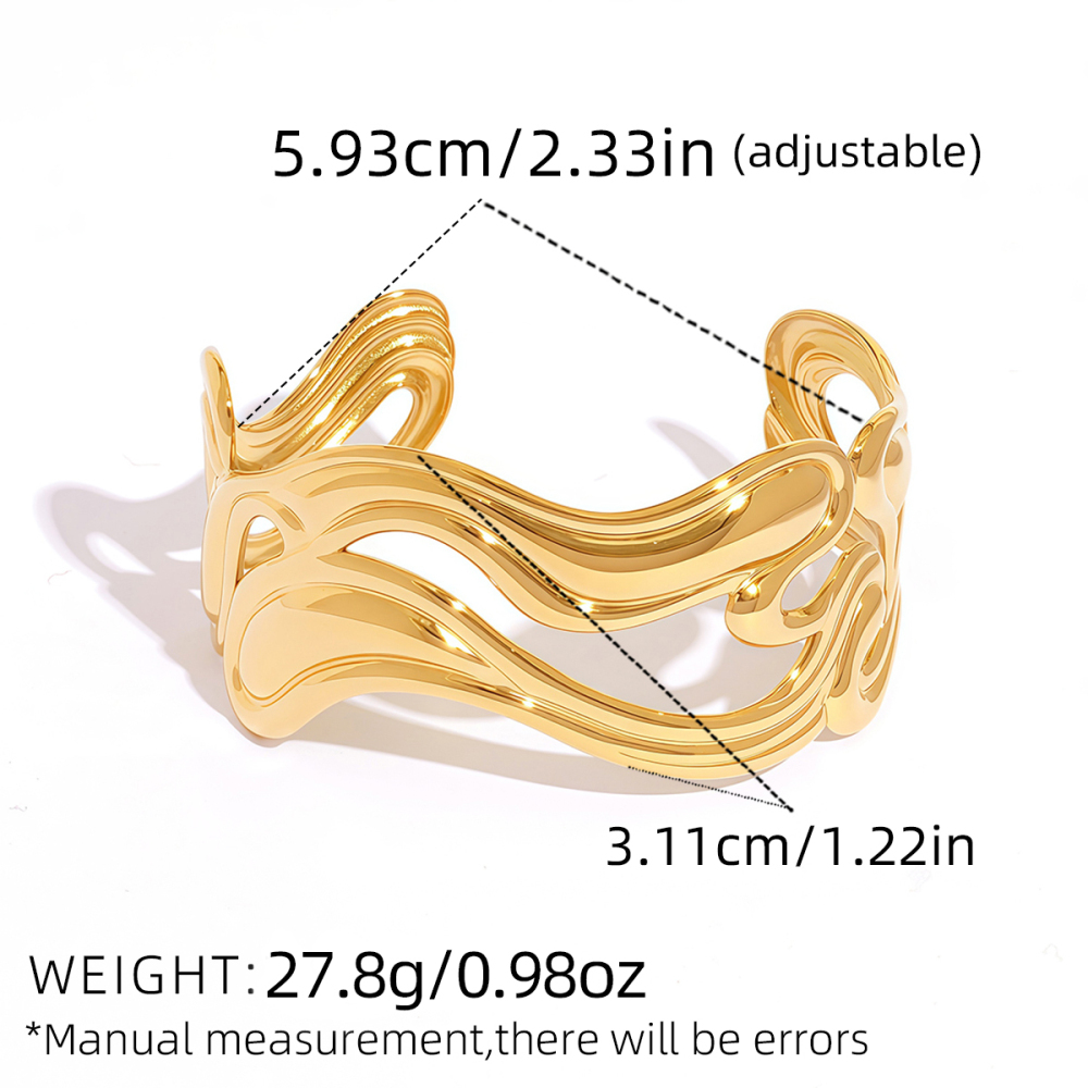Bracelet Jonc Femme Simple, Rétro, De Forme Irrégulière, En Acier Inoxydable, Couleur Or, Étanche (1 Pièce) Image2