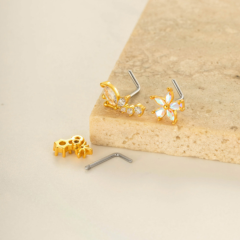 1 Pièce De Piercing De Nez En Forme De Fleur Et De Papillon En Cuivre Doré Et Zircon Image3