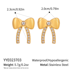 1 Paire De Boucles D'Oreilles Élégantes À Nœud Papillon En Acier Inoxydable Étanche Couleur Or h5