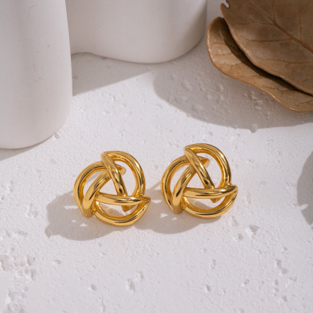 1 paire de boucles d'oreilles à clous torsadées en acier inoxydable étanche couleur or 2