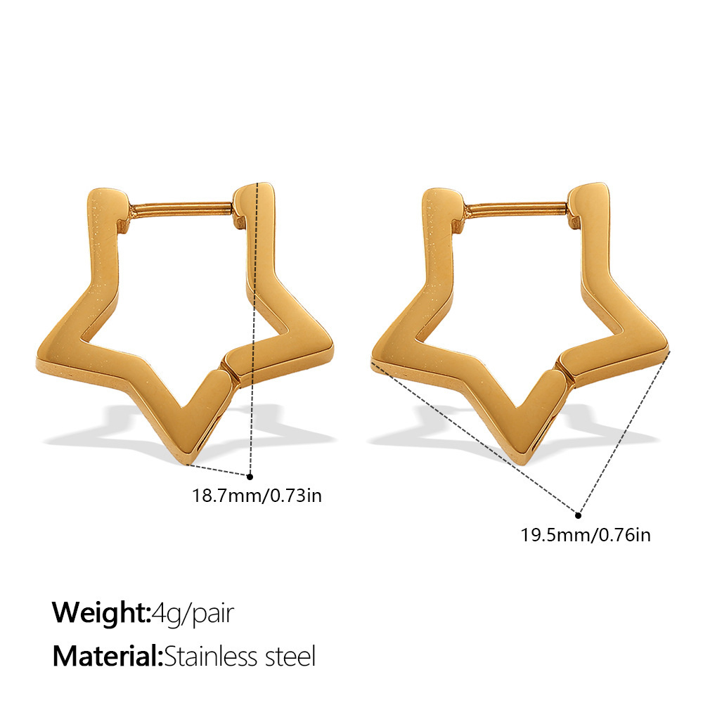 1 Paire De Boucles D'Oreilles Créoles En Acier Inoxydable Doré, Étanches, En Forme D'Étoile 
