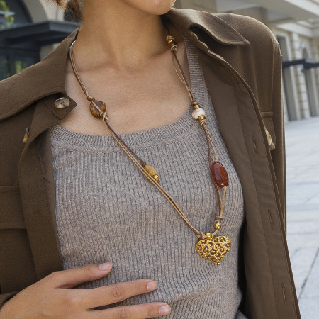 Collier Long En Acier Inoxydable Et Acrylique Imperméable En Forme De Cœur (1 Pièce)