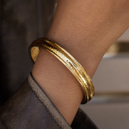 Ensembles de bijoux pour femmes en acier inoxydable imperméable, couleur or, motif martelé simple 2