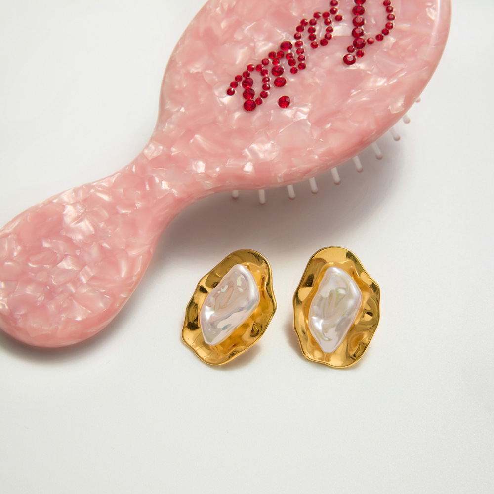 1 Paire De Boucles D'Oreilles Puces Élégantes En Acier Inoxydable, Couleur Or, De Forme Irrégulière Et Étanches. h5Image6