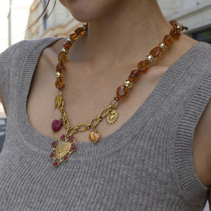 Ensemble De Colliers Et Pendentifs En Forme De Cœur En Acrylique Et Perles Rétro h5 Image2