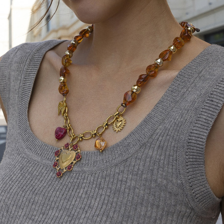 Ensemble de colliers et pendentifs en forme de cœur en acrylique et perles rétro 2