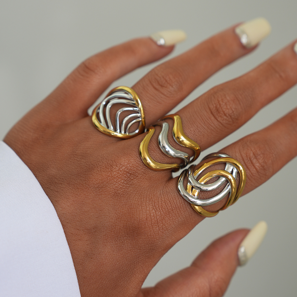 Bague Femme En Acier Inoxydable Imperméable, Tissée, Couleur Or Et Argent. Image5