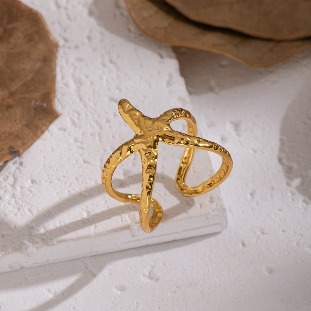 Bague Tendance En Acier Inoxydable Doré, 1 Pièce, Motif Étoile De Mer Image4