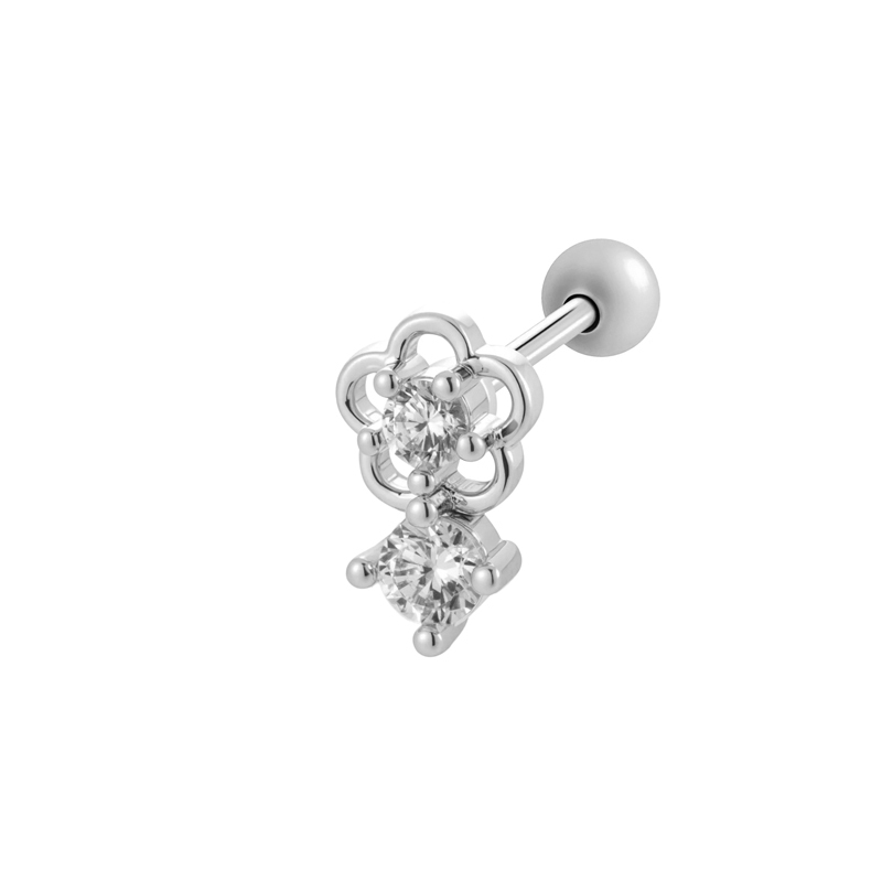 Boucle D'Oreille Piercing En Forme De Cœur Et De Fleur En Cuivre Doré Et Zircon 