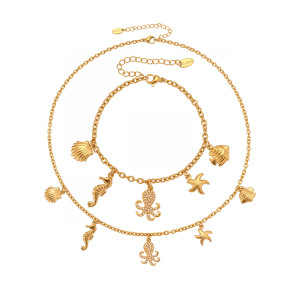 Ensembles De Bijoux Pour Femmes En Acier Inoxydable, Étanches, Couleur Or Et Zircon, Inspirés De La Série Organismes Marins h5 Image5
