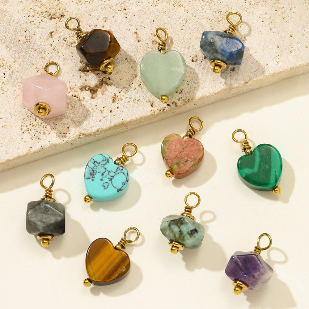 Pendentif Classique En Forme De Cœur Irrégulier, Pierres Naturelles, Couleur Or, Pour Femme Image5