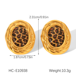 1 Paire De Boucles D'Oreilles Puces En Acier Inoxydable Doré, Imprimé Léopard h5 Image2