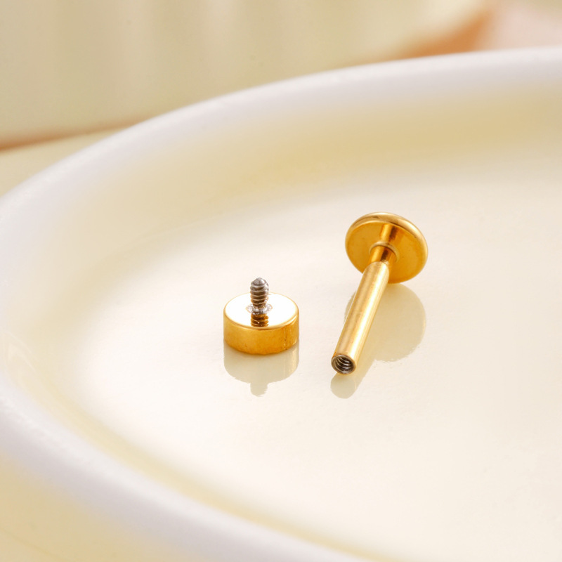Boucles D'Oreilles Percées Simples En Alliage De Titane Doré Pour Femme, 1 Pièce h5Image6
