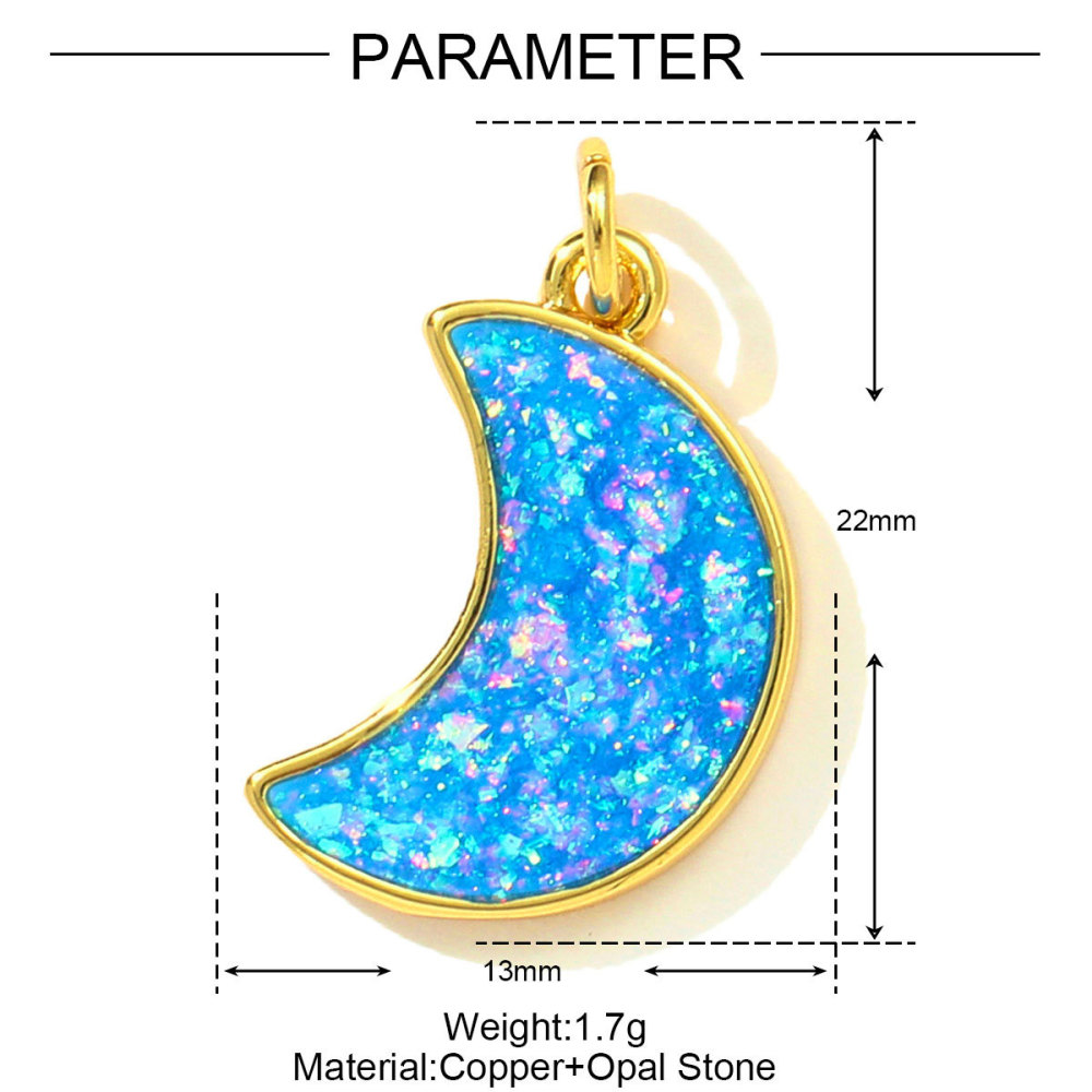 Pendentif Romantique En Acier Inoxydable Doré, Orné D'Une Lune En Opale (1 Pièce) Image2
