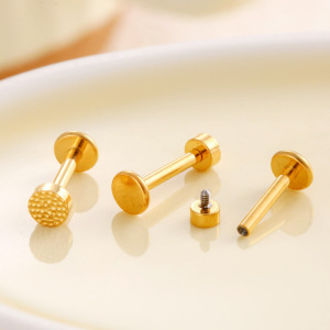 Boucles D'Oreilles Percées Simples En Alliage De Titane Doré Pour Femme, 1 Pièce h5 Image3