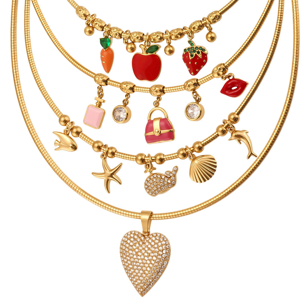 Collier Pendentif Femme En Acier Inoxydable Doré, Motif Fruit Mignon (1 Pièce) Image6
