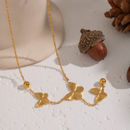 Collier pendentif papillon élégant en acier inoxydable étanche couleur or (1 pièce) 2