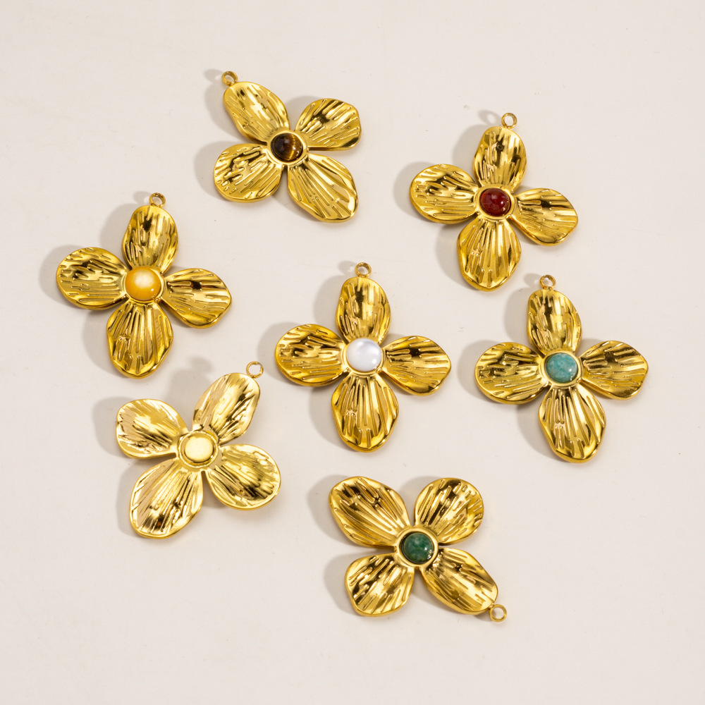 Pendentif Femme En Acier Inoxydable Doré, Motif Fleur Douce (1 Pièce) Image2