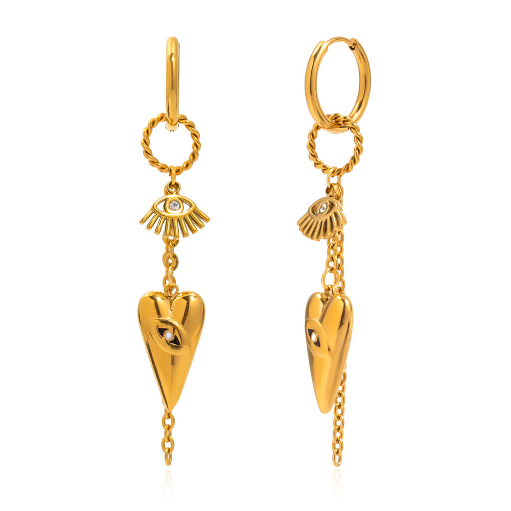 1 Paire De Boucles D'Oreilles Pendantes Luxueuses En Acier Inoxydable Doré, En Forme De Cœur Et D'Œil De Diable, Imperméables. 