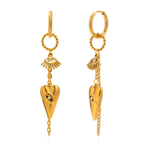 1 Paire De Boucles D'Oreilles Pendantes Luxueuses En Acier Inoxydable Doré, En Forme De Cœur Et D'Œil De Diable, Imperméables. h5 