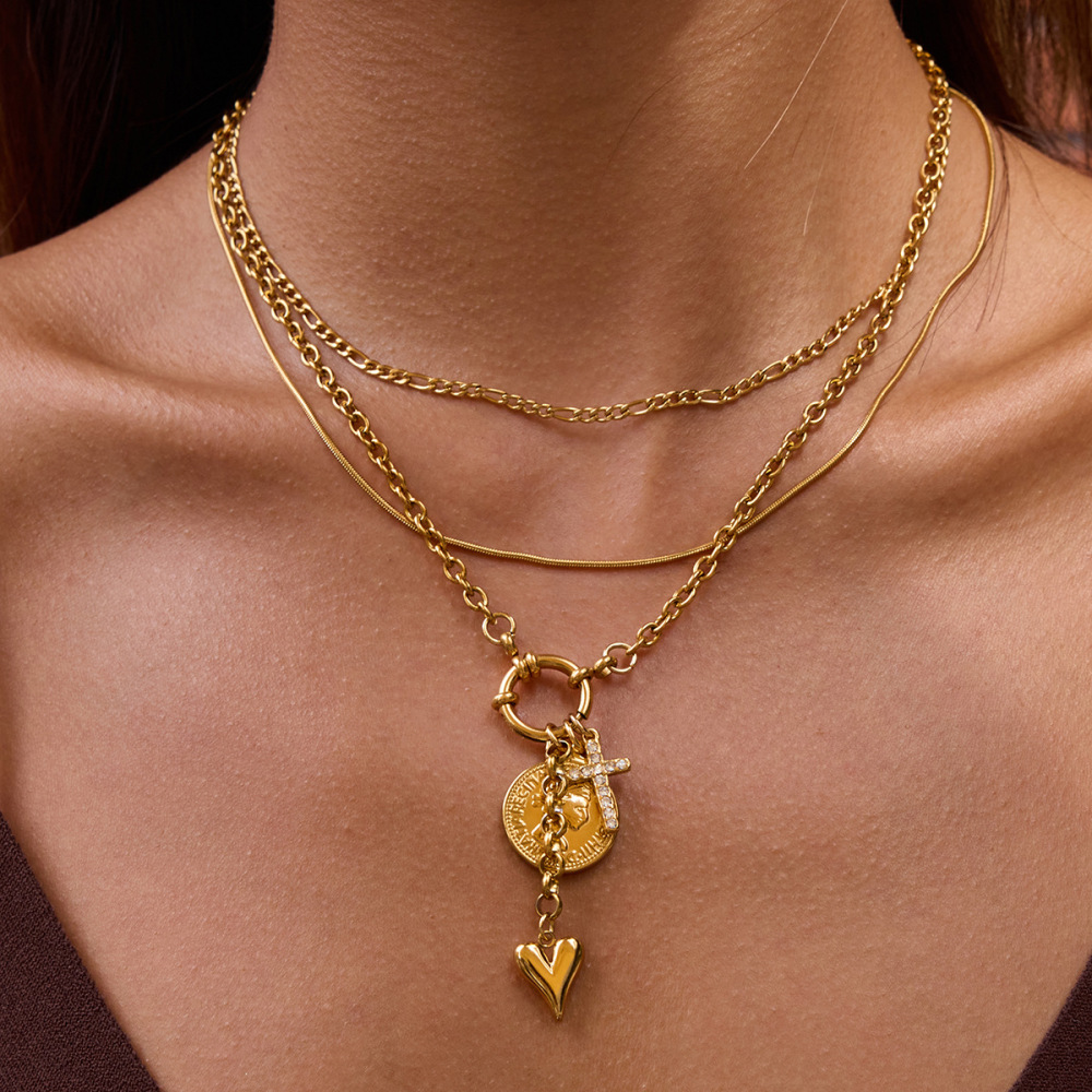 Collier Pendentif Femme Exquis En Forme De Cœur Et De Soleil, En Acier Inoxydable Étanche Couleur Or Et Perle (1 Pièce) h5Image6