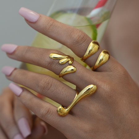Bague femme simple et élégante, en acier inoxydable doré, de forme irrégulière, imperméable, à porter au quotidien. 2