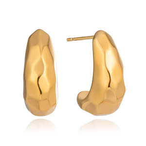 1 Paire De Boucles D'Oreilles À Clous En Acier Inoxydable Doré, Imperméables, Motif Martelé h5 Image6