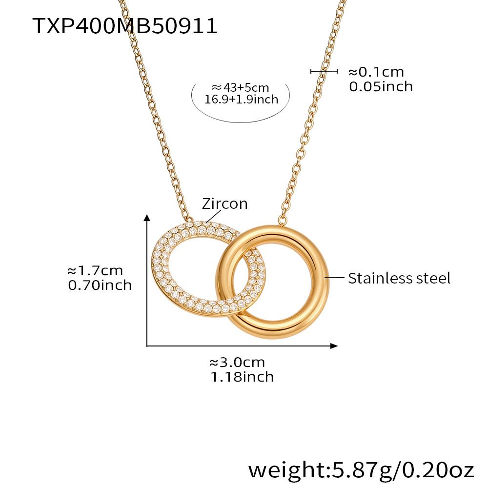 Ensembles De Bijoux Pour Femmes En Acier Inoxydable Imperméable À Double Cercle Simple Et Zircon Doré 